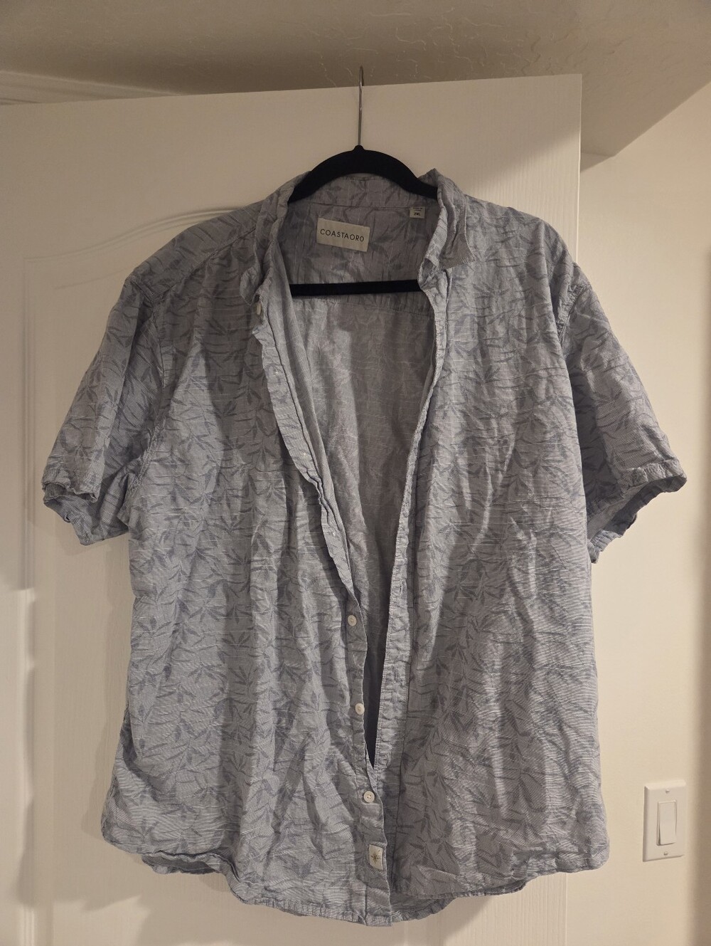 Costa Oro Blue Tropical Leaf Print Short-Sleeve Button-Down Shirt (Size 2XL)